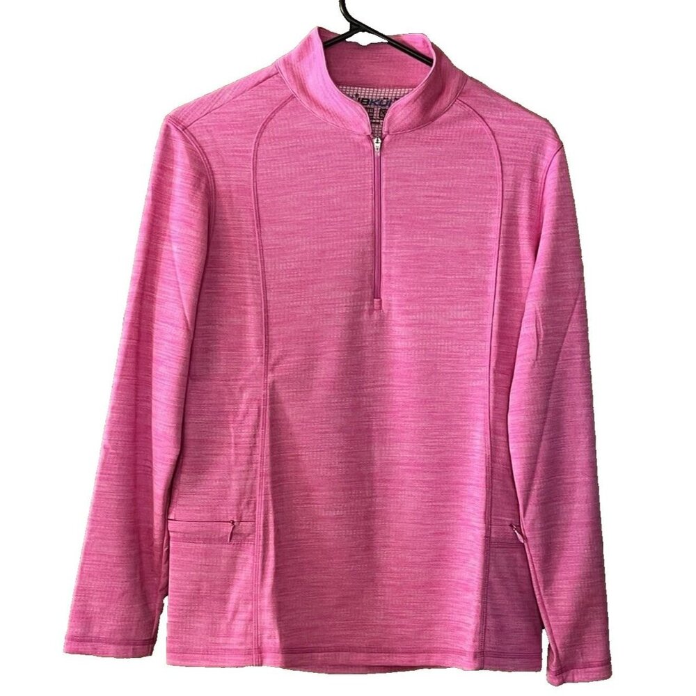 Ibkul Women's Medium Long Sleeve 1/4 Zip UPF 50 Heathered Pink Top